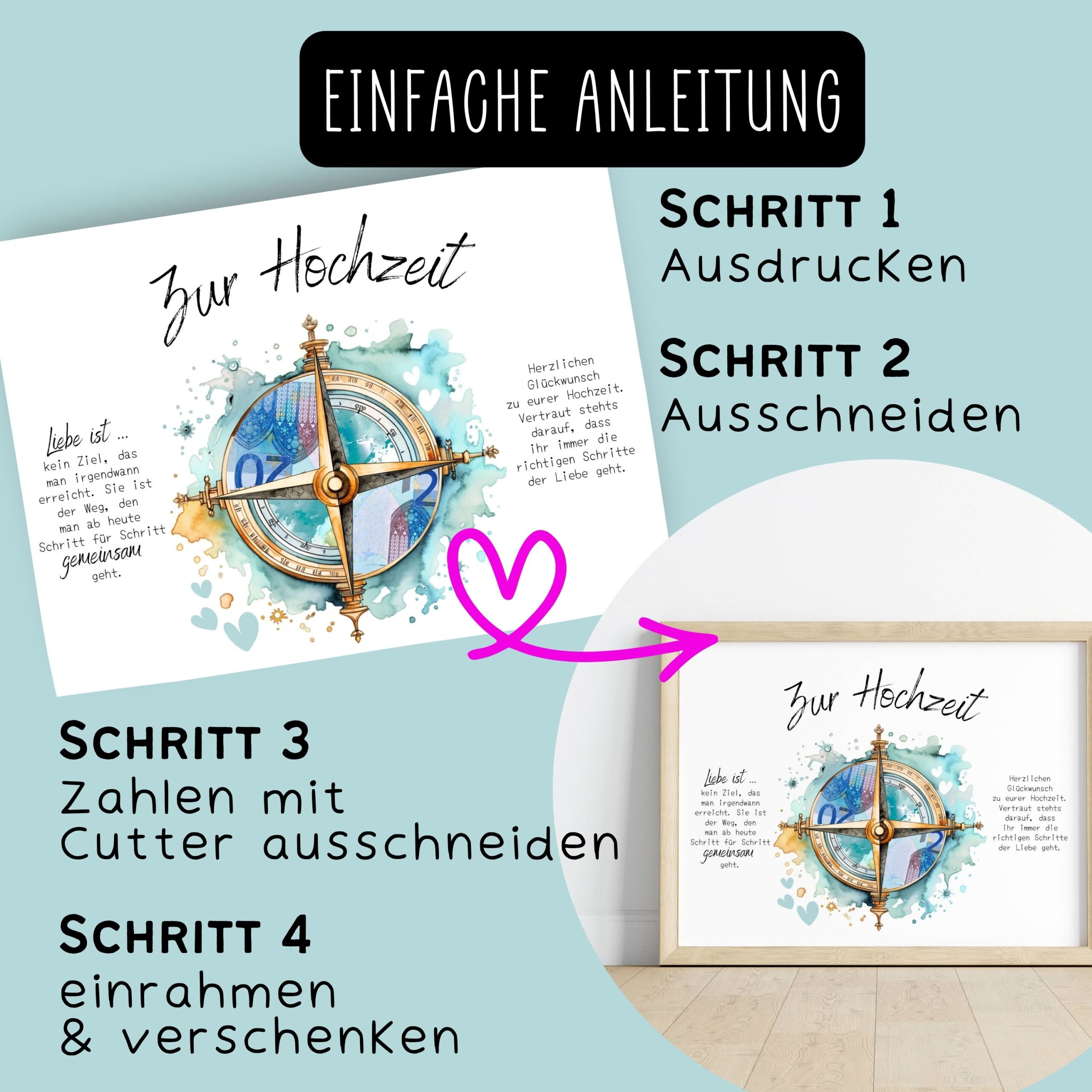 Geldgeschenk zur Hochzeit "Kompass" zum Ausdrucken – Bild 5