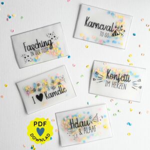 Schüttelkarten "Karneval in der Tüte" Bastelvorlage zum Ausdrucken