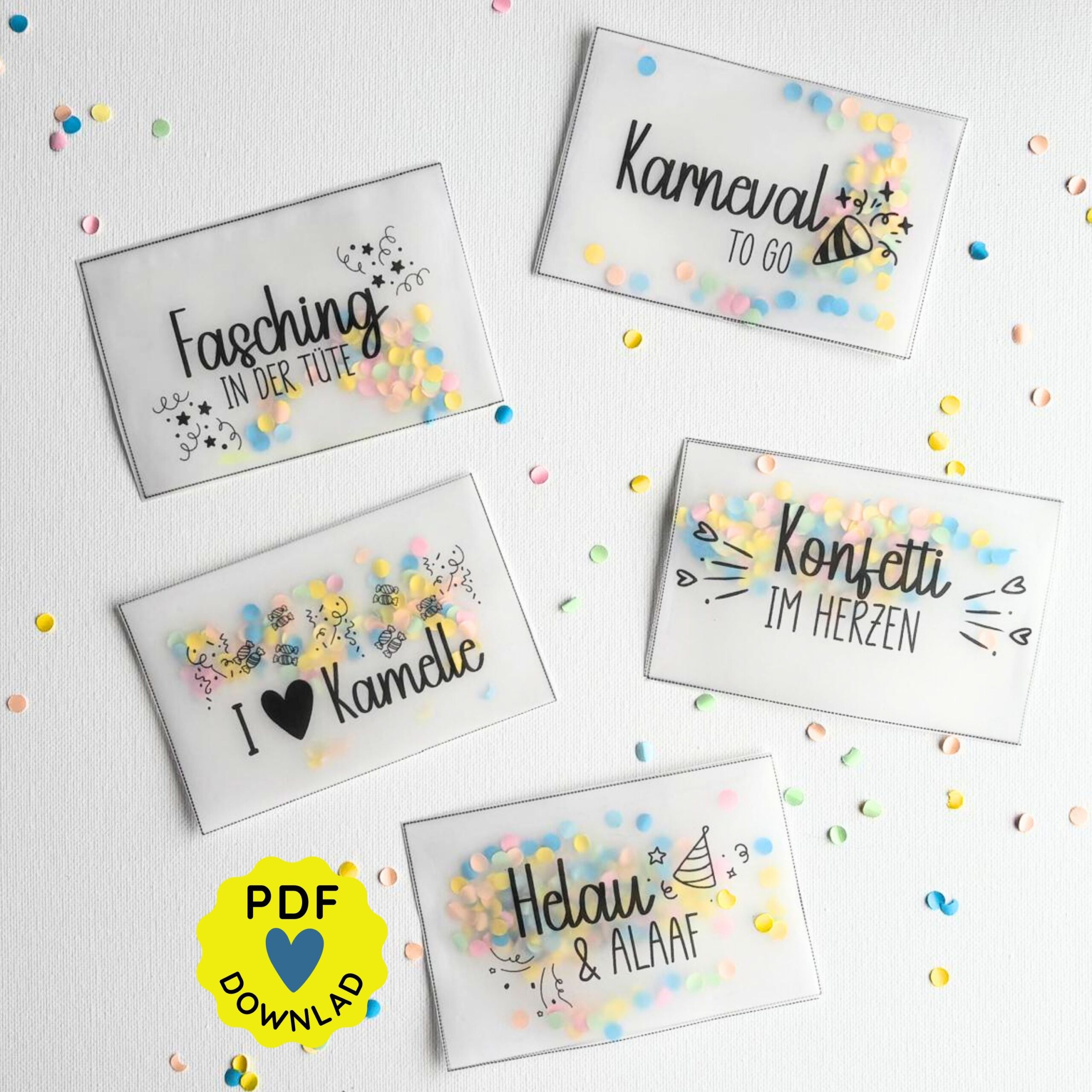 Schüttelkarten "Karneval in der Tüte" Bastelvorlage zum Ausdrucken