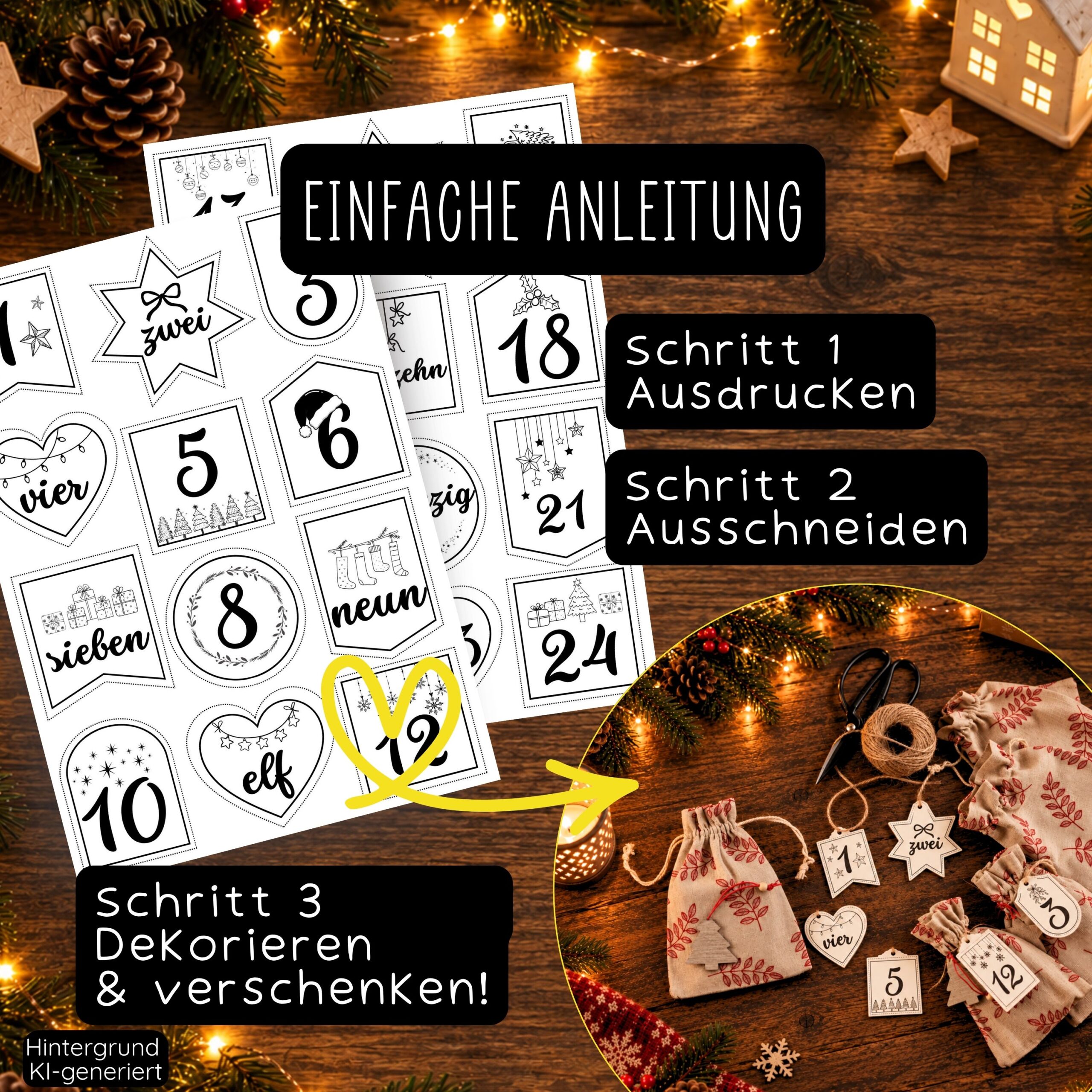 Adventskalender Zahlen Vorlage zum ausdrucken – Bild 2