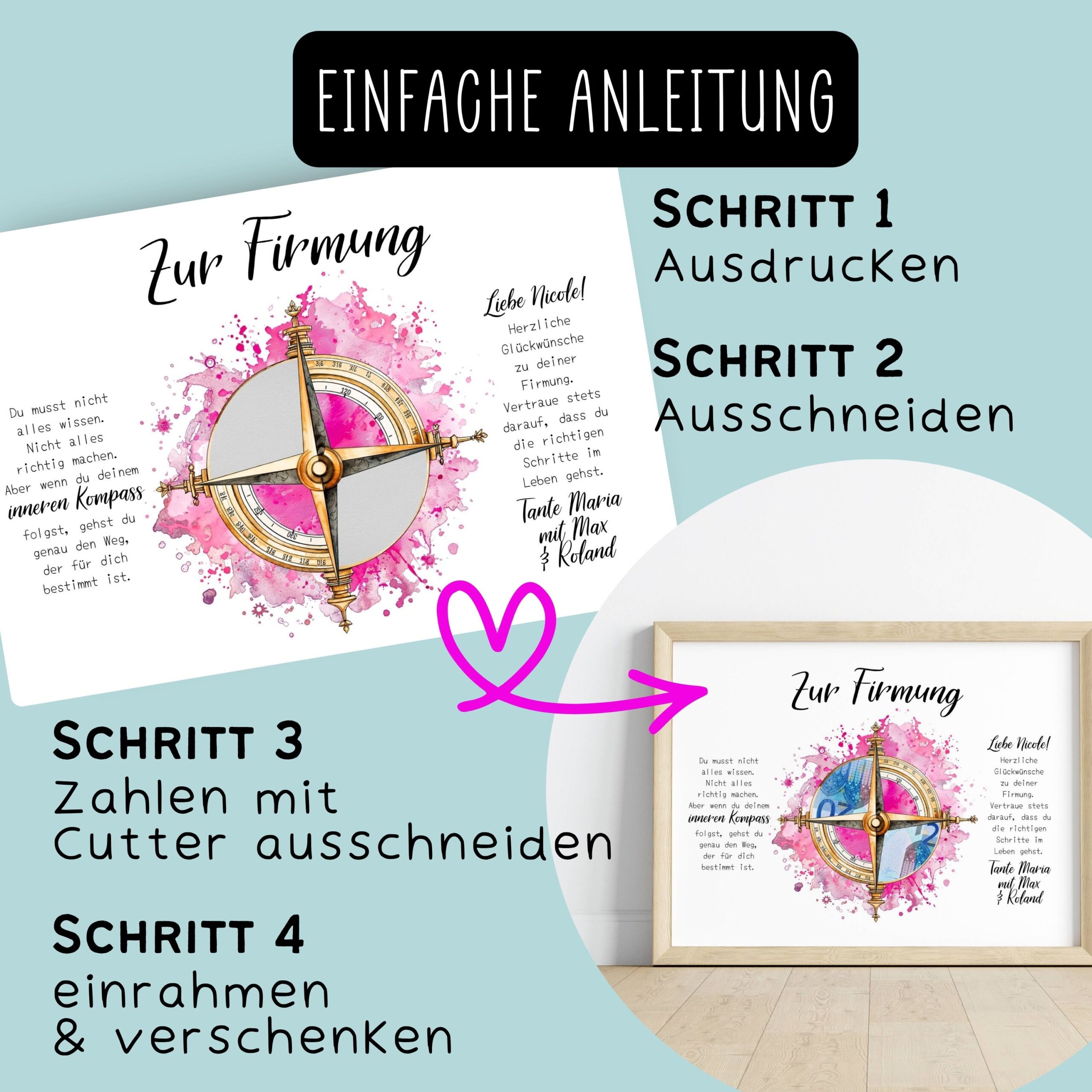 Geldgeschenk zur Firmung "Kompass pink" – Bild 5