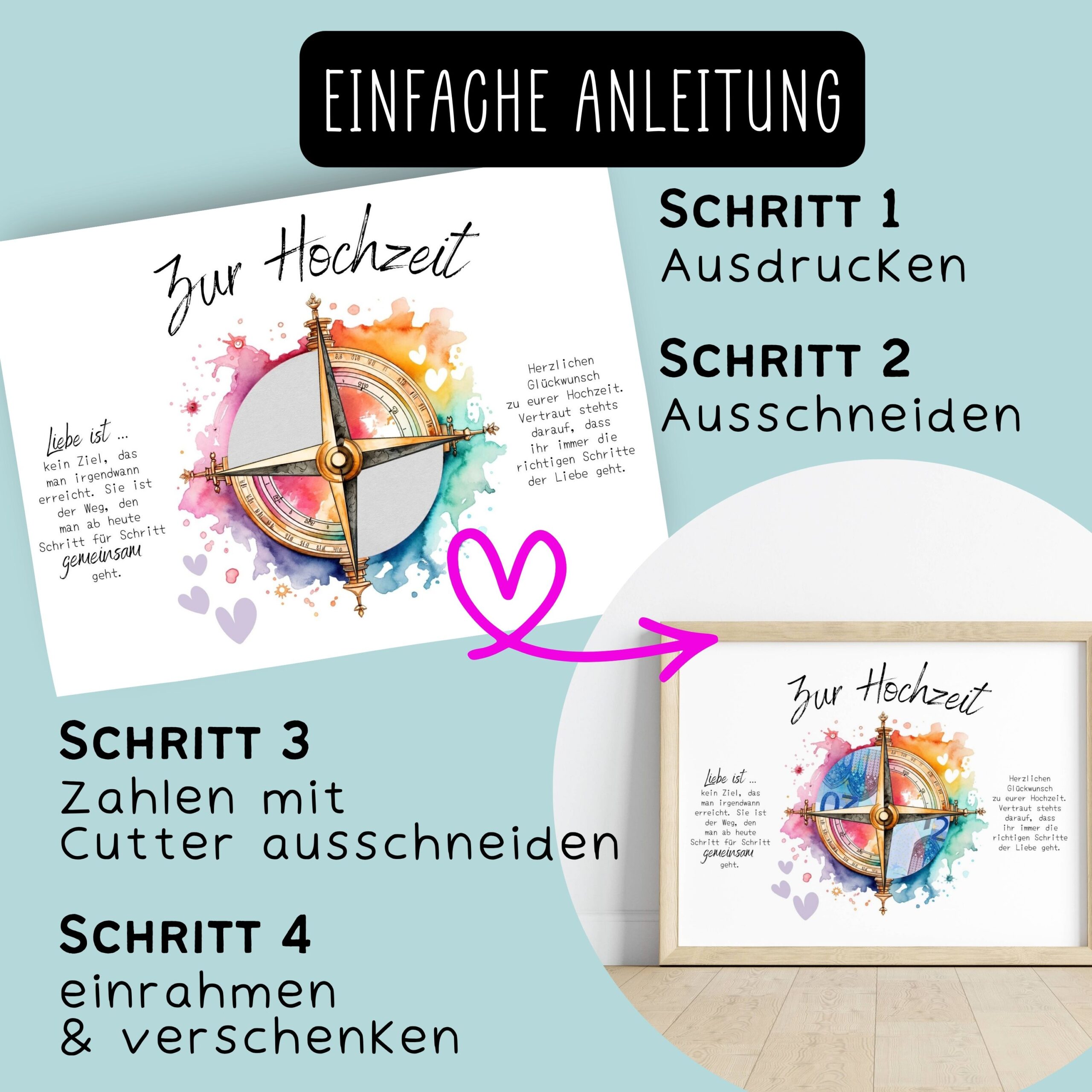 Geldgeschenk zur Hochzeit "Kompass Regenbogen" zum Ausdrucken – Bild 5