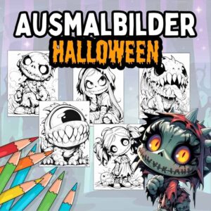Ausmalbilder: Halloween "Kleine Monster" & Kürbis